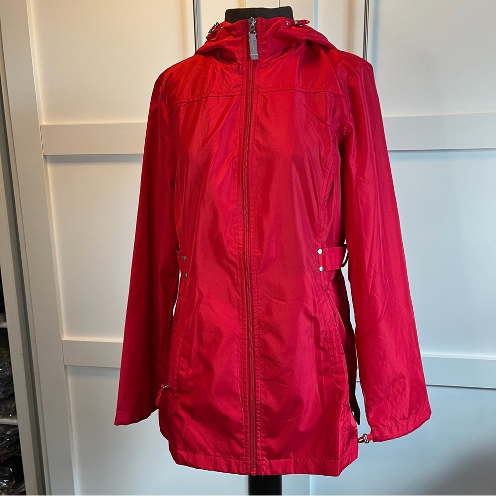 Jones New York Red Hooded Zip Front Anorak Jacket | Size M